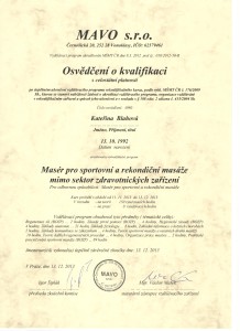 Masáž pro sportovní a rekondiční masáž - Certifikát Katka Blahová