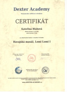 Havajská masáž Lomi Lomi - Certifikát Katka Blahová
