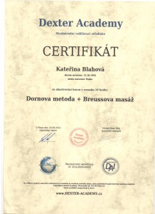 Dornova metoda - Certifikát Katka Blahová